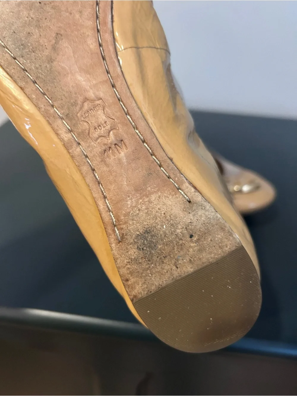Tory Burch Patent Leather Ballet Flats in Tan with Cream Trim